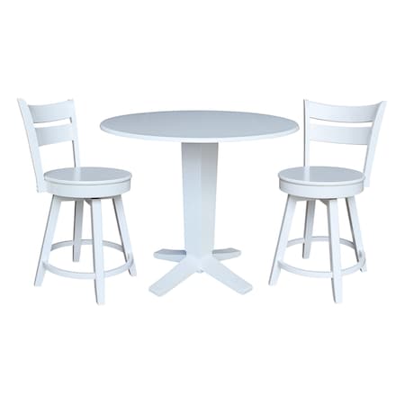 International Concepts 42 in. Solid Wood Dual Drop Leaf Dining Table with 2 Counter Height Stools in White K08-42DPT-23-S800SW2